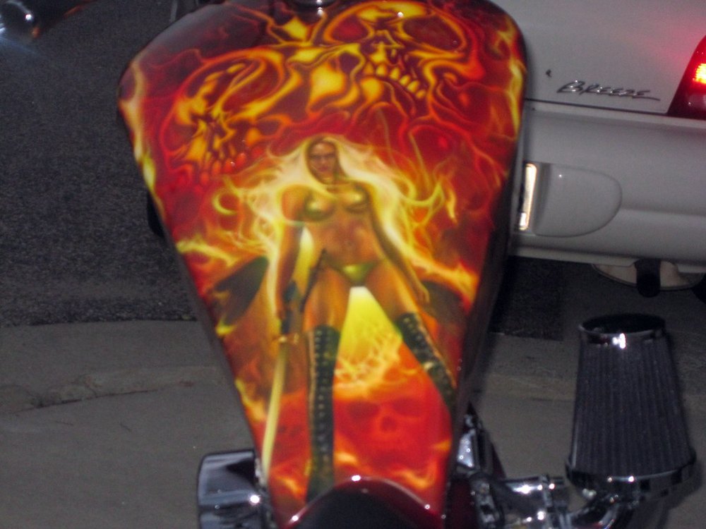 Airbrushed artwork on a fuel tank