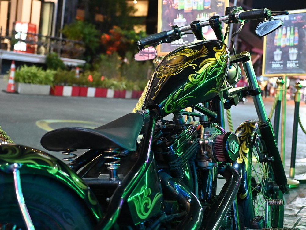 Custom green and black motorcycle